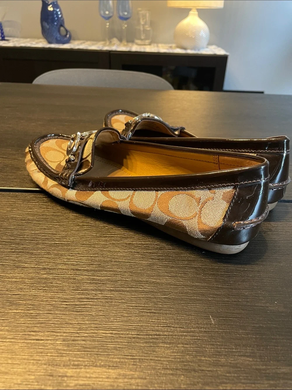 Coach Tan & Brown Signature Canvas Loafers with Metal Bit